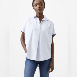 French Connection Popover Poplin Shirting in chalk blue